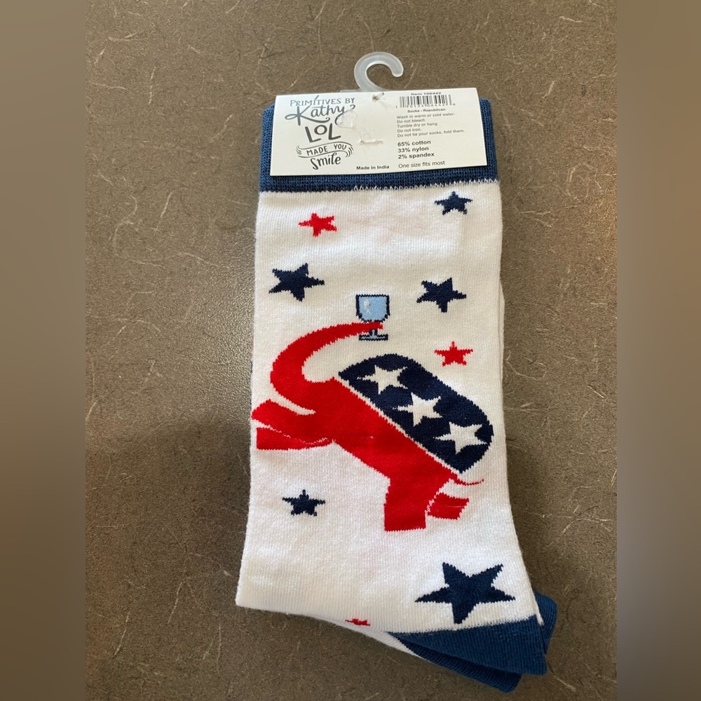 Primitives By Kathy Party Socks Unisex Elephant Political - Picture 2 of 2